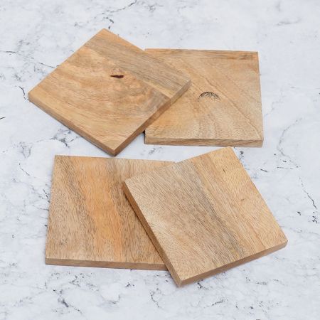 Square Shaped Decorative Wooden Coasters - Pack of 4